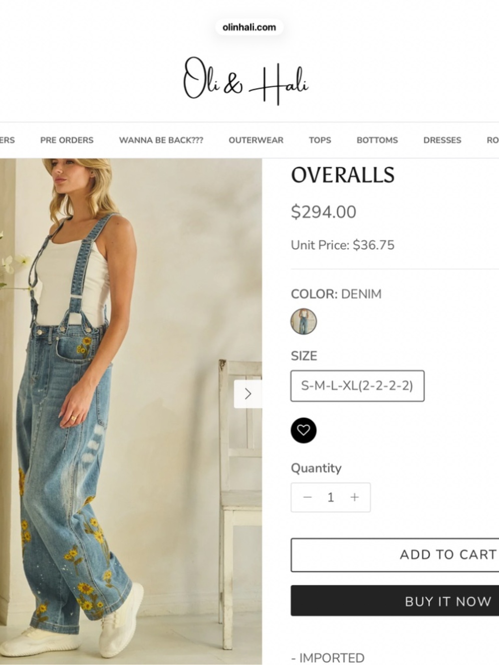 Oli & Hali Light Blue Denim Floral Embroidered Wide-Leg Overalls - Picture 5 of 11